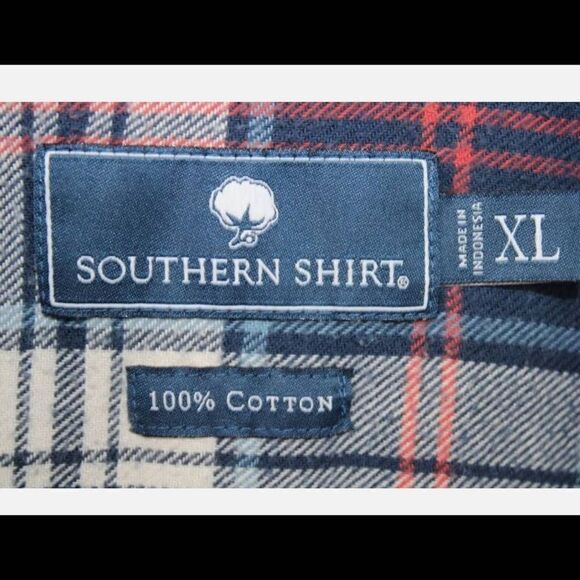 SOUTHERN SHIRT COTTON BLUE RED WHITE FLANNEL LS BUTTON FRONT XL MENS SHIRT - Picture 4 of 6